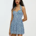Short Flower Print Halter Dress